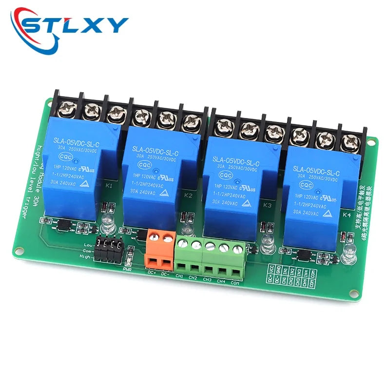 4-Channel Relay Module DC 5V/12V/24V High Low Level Triggers Smart Home PLC Automation Control 30A for Electronic Projects