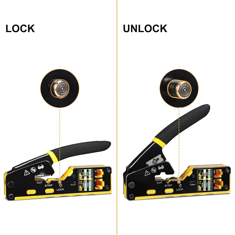 RJ45 Crimp Tool Kit Pass Through Cat6 Crimping Tool For Cat5 Cat5e Cat6 8P8C Connector, All-in-one Ethernet Crimper