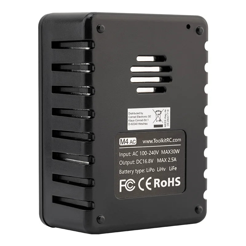 ToolkitRC M4AC 1S 2S 3S Lipo Battery Charger 30W with IPS Display XT30/ XT60 Interface for LiHV NiMh RC Racing Drone Battery