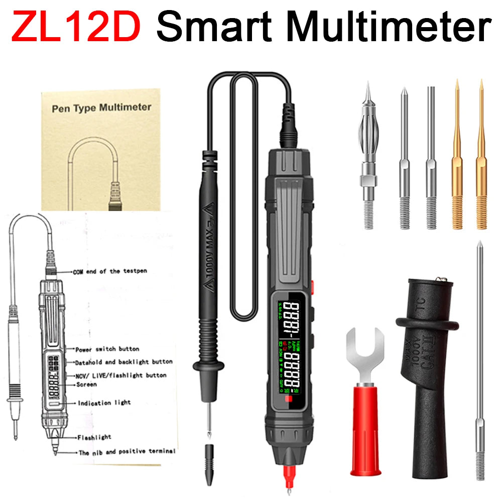 Smart Digital Multimeter 6000 Counts Non Contact High Precision Voltage Detector Pen Auto Range Capacitance OHm NCV Tester
