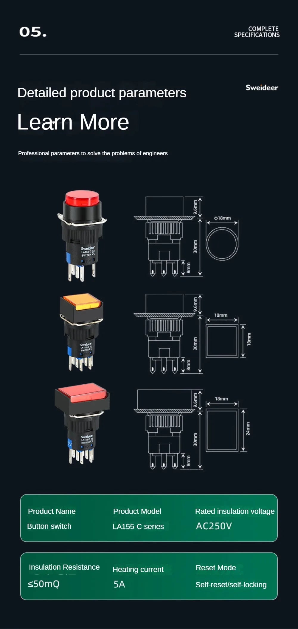 16mm LED Illuminuted Push Button Switch 12/24/220V Momentary Self-locking on Off with Light Square Round Rectangle Power Switch