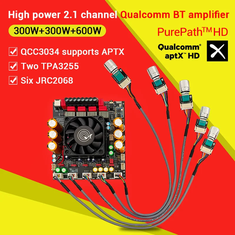 ZK-APTX3 Bt Amplifier Board 2.1 Channel 300W+300W+600W Amplifier Chip Tpa3255 Subwoofer Theater Audio Stereo Equalizer Amp