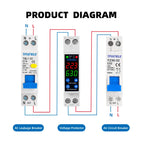 18MM 1P+N 63A 230V Dual Display Adjustable Digital Over Under Voltage Relay Surge Protector Limit Over Current Protection