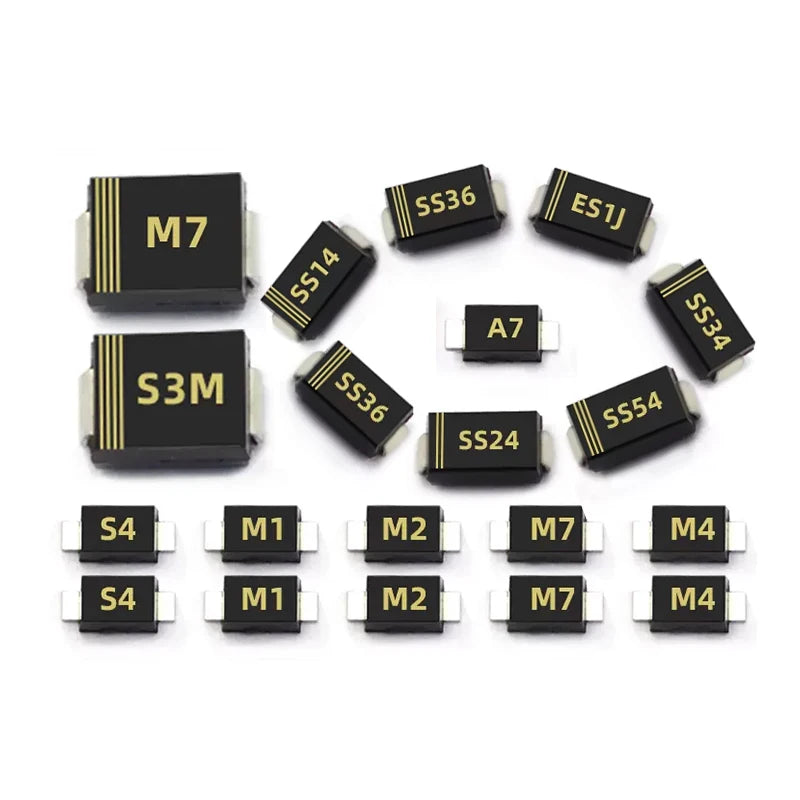 20PCS M1 M2 M4 M7 S4 SMA 1A 1N4001 4002 4004 4007 SS12 SS310 RS1M RS2M ES1D ES1J US1M SMD Schottky Rectifier Diode DO-214AC