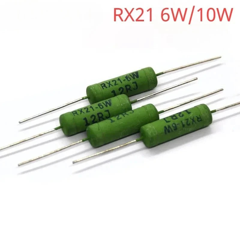 50PCS RX21 6W 10W Wire Wound Resistance 5% 0.01~33K 1R 10R 100R 1K 10K 12K 15K 18R 20R 22R 24R 27R 30R 33R 36R 0.05R 0.1R 0.12R