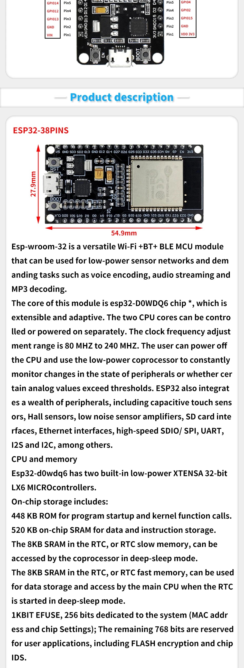 ESP32 Development Board WiFi and Bluetooth Ultra-Low Power Consumption Dual Core ESP-32 ESP-32S ESP 32 Similar ESP8266