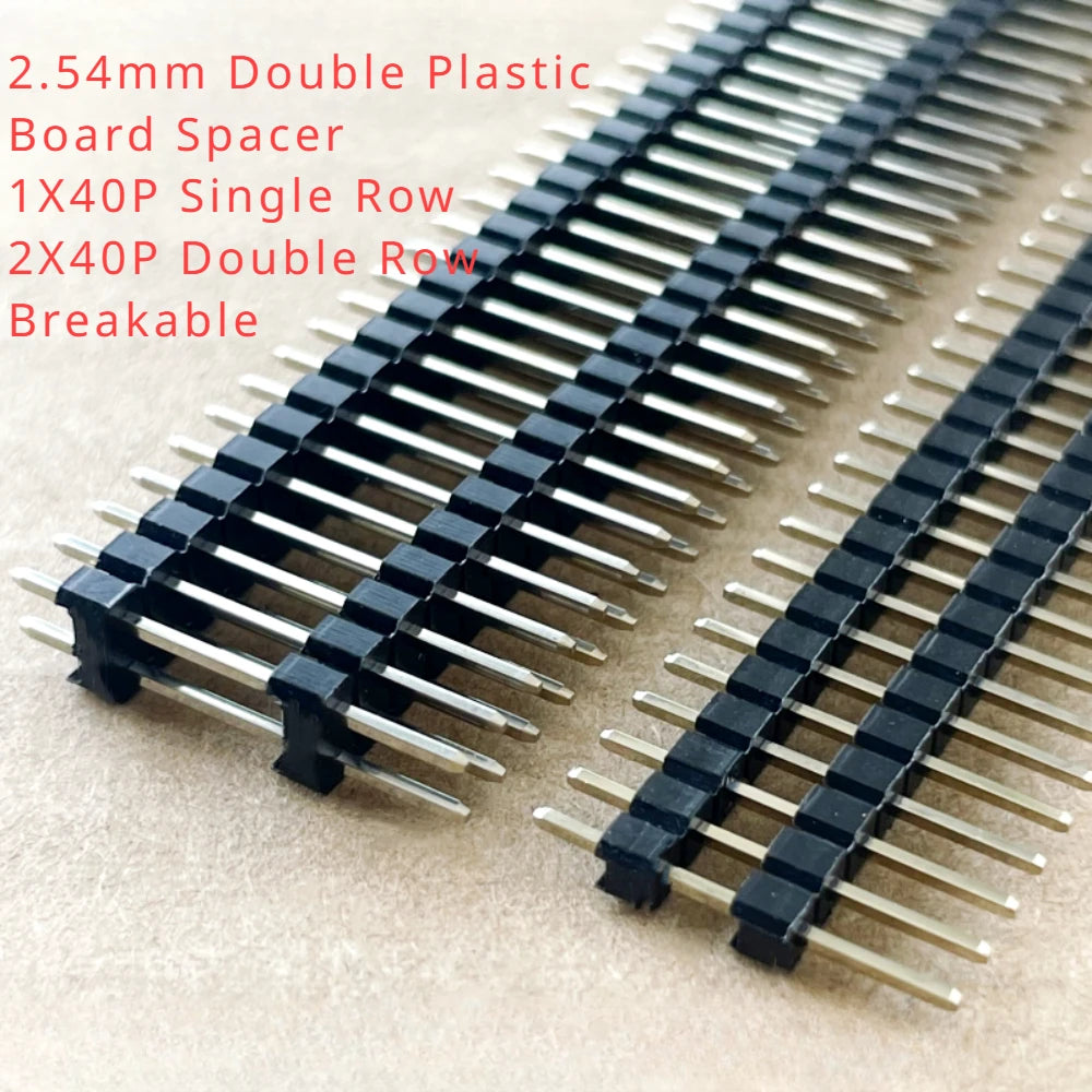 5pcs 2.54mm 2*40P Dual Row Double Plastic L20mm 25mm 30/40/45mm Breakable Gold Rohs PCB Board Spacer Male Pin Header Connector