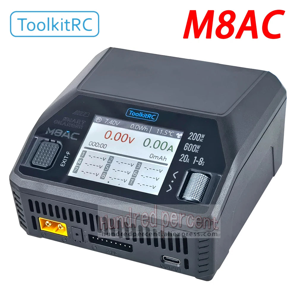 ToolkitRC M8AC Smart Lipo Battery Charger Discharger AC 200W DC 600W 20A for 1-8S LiHV Lipo Battery PD 65W FPV Model Parts Car