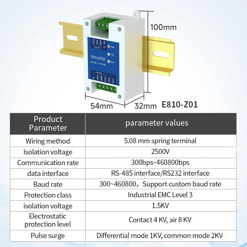 DC8-28V RS232 to RS485 Industrial Grade Converter High Speed Bi-Directional Transmission Modem EBYTE E810-Z01 E810-Z01M