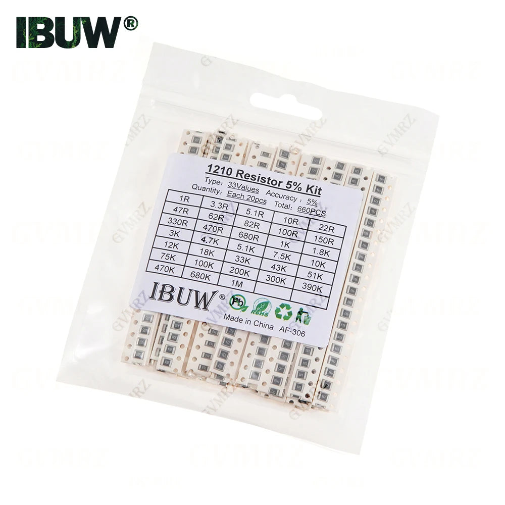 0201 0402 0603 0805 1206 1% 5% SMD Resistor Assorted Kit 1R-1M 10K 100K 1K 100R Resistance Set DIY