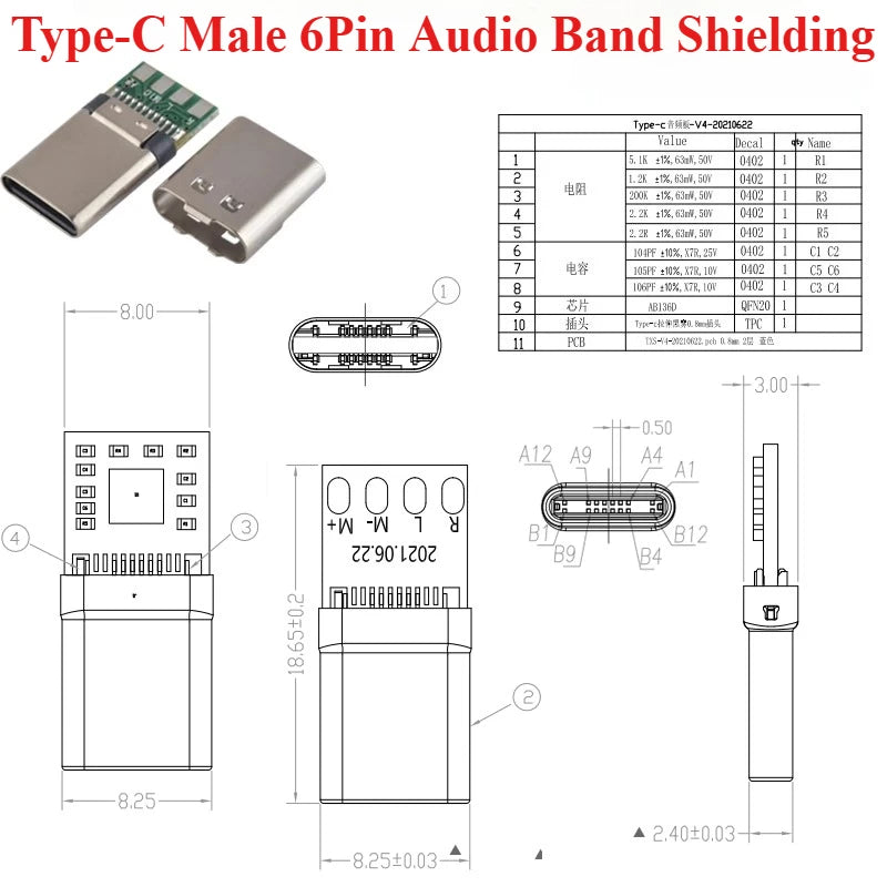 5pcs USB 3.1 Type-C Connector 24 Pins Male / Female Socket Receptacle Adapter to Solder Wire & Cable 24 Pins Support PCB Board