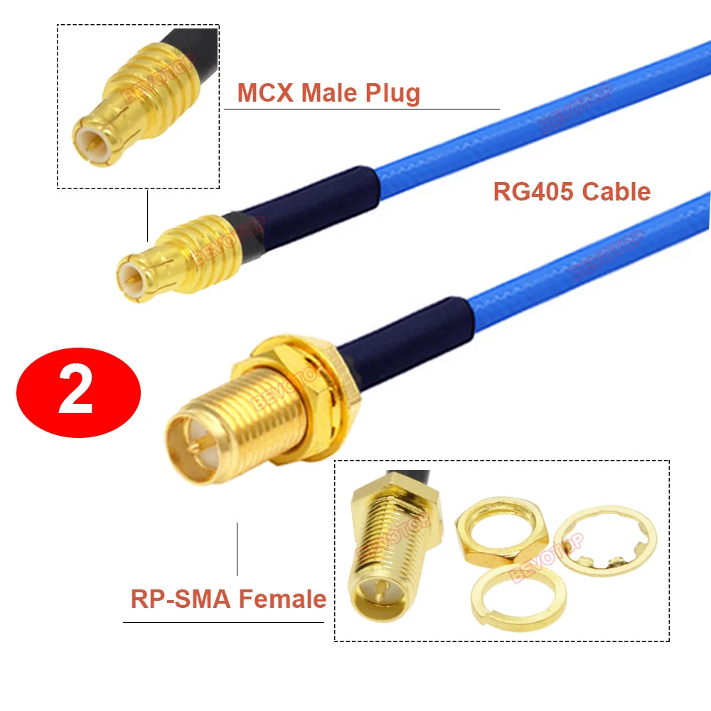 1PCS SMA to MCX RG405 Cable SMA/ RP-SMA Male Female to MCX Male Straight/Right Angle Plug 086 Pigtail 50Ω High Frequency Jumper
