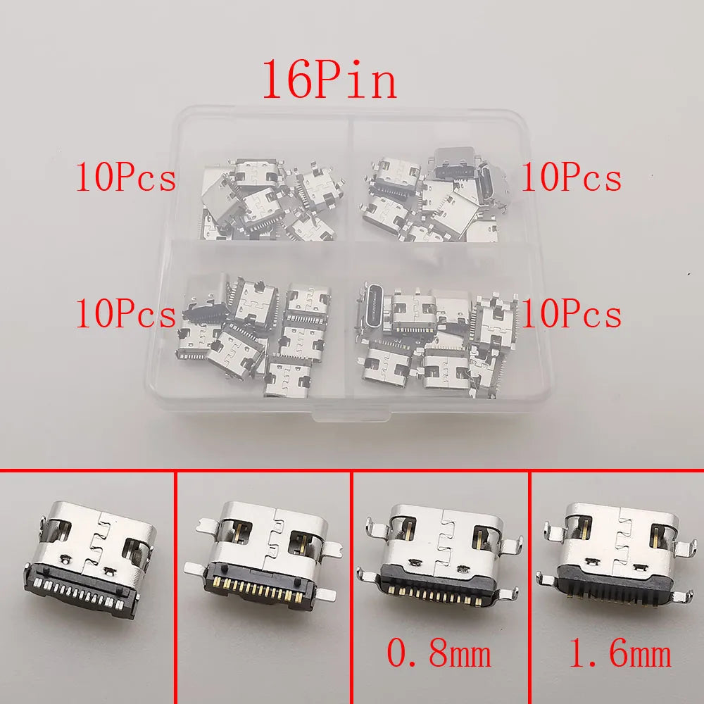 1Box Type-C USB Charging Dock Connectors 6 Pin 16 Pin USB-C Female Jack SMD DIP PCB Soldering DIY Repair Type C Socket Adapter