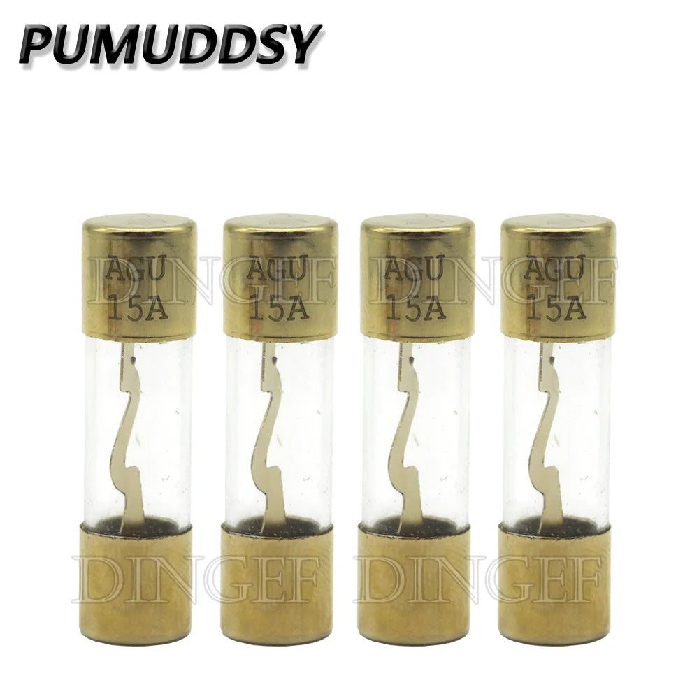 1PCS Gold Plated Glass AGU Fuse Fuses Pack Car Audio Amp Amplifier 10A 15A 20A 25A 30A 40A 50A 60A 70A 80A 100A Car Fuse 10*38MM