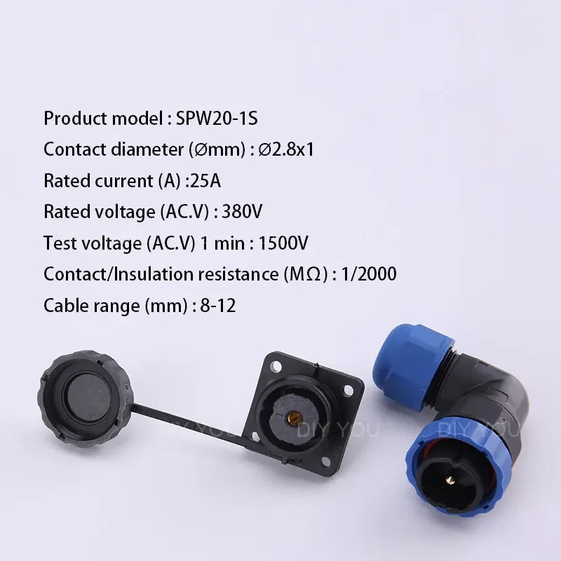 SP20 IP68 Waterproof Quick Connector Socket Multipole Plug Dustproof Right angle Square Industrial Aviation 1-14Pin Connectors