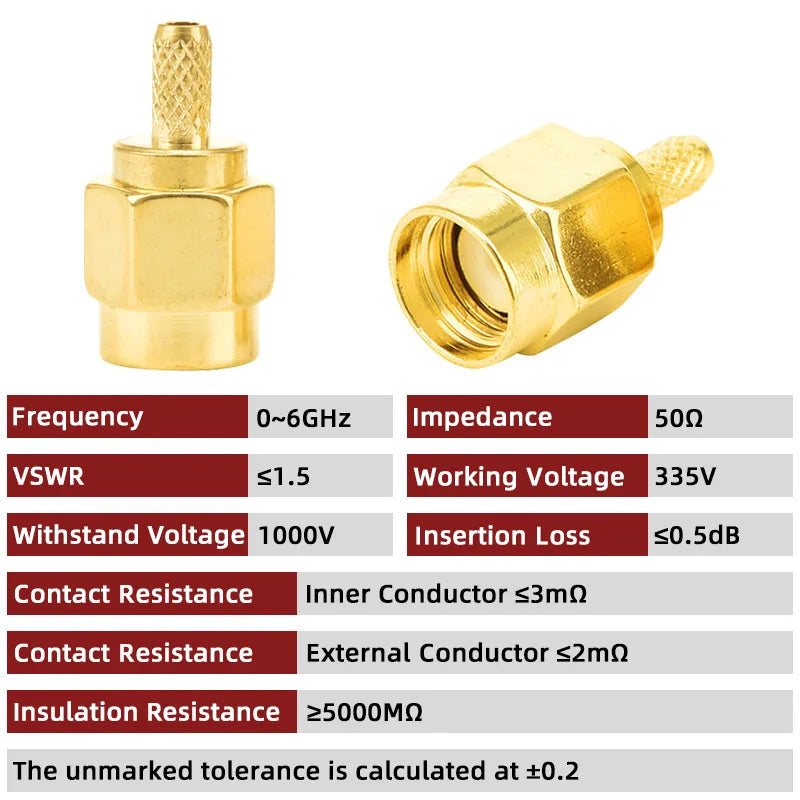 5Pcs SMA Plug SMA-J-1.5 RF Coaxial Connector Female Male Needle Straight Converter for RG174 RG316 LMR100 Crimp Cable