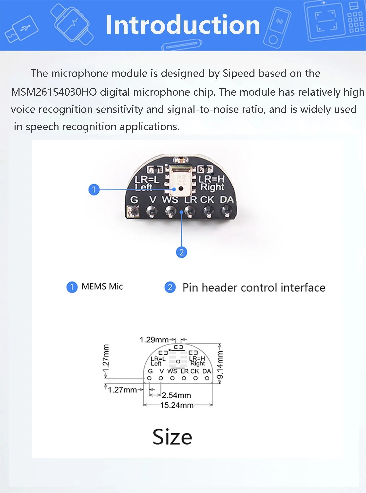 Sipeed Maix high sensitivity I2S interface single microphone module low noise With development board