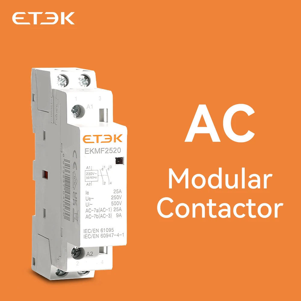 ETEK Household Modular  AC Contactor 220v Single Phase 2p 2no 2nc 1no 1nc 25A 20A 16A For Automation EKMF