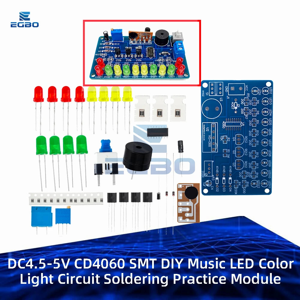 DC4.5-5V CD4060 SMT DIY Music LED Color Light Circuit Soldering Practice Module Bulk Soldering Learning Demo Kit