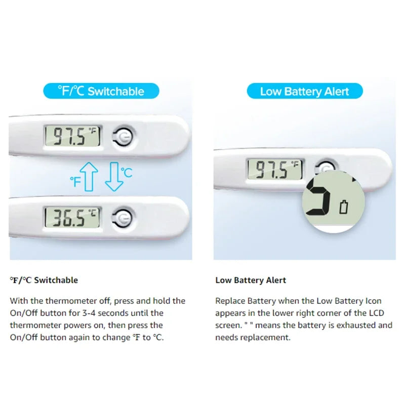 1-2P Thermometer for Fever Digital Basal Body Oral Armpit or Rectal Electronic LCD Display High-Precision Measurement Smart Heat
