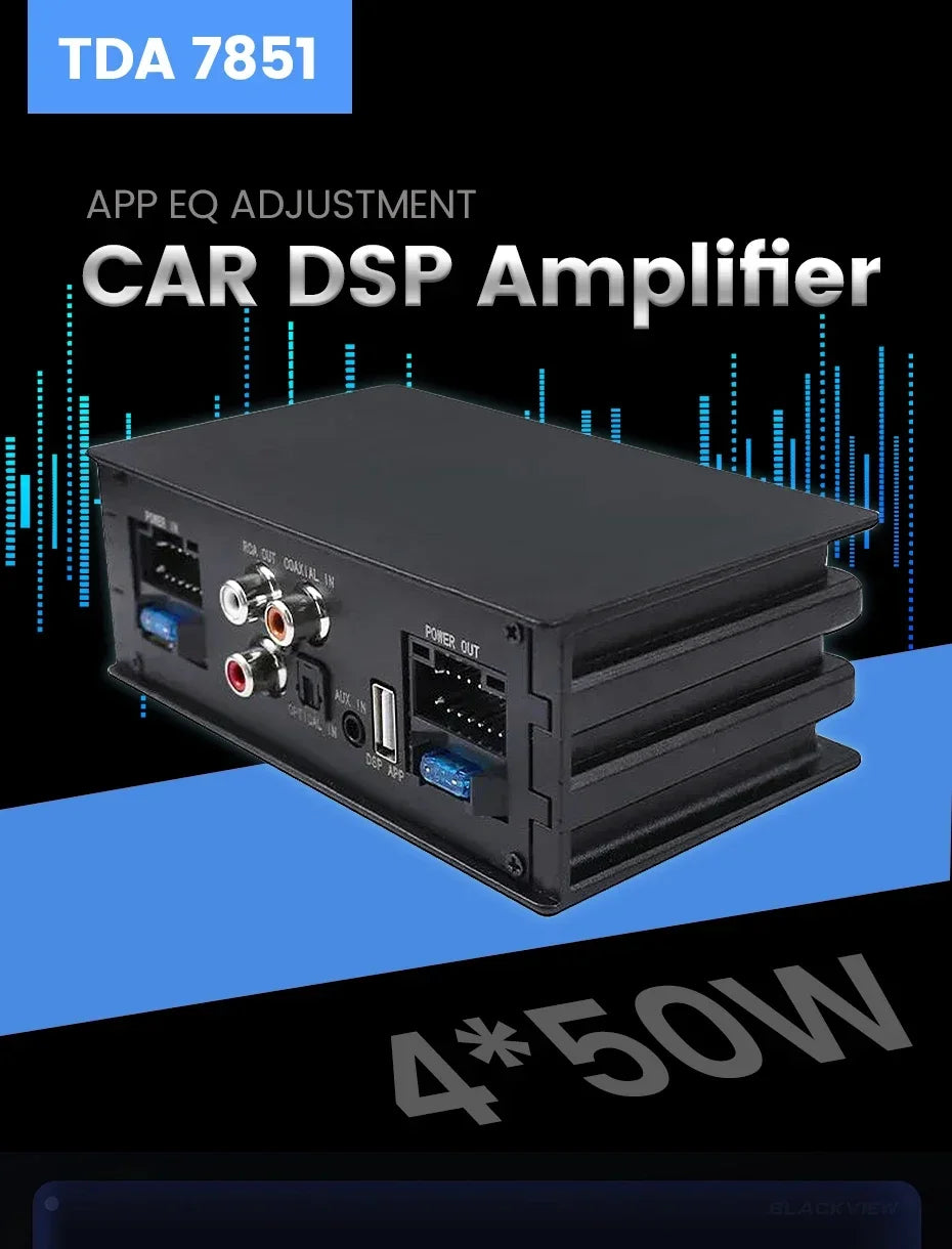 Car DSP Amplifier for Android Radio 16PIN Stereo HIFI Speakers Upgrade 4*50W Digital Audio Signal Processor BT APP EQ Adjustment