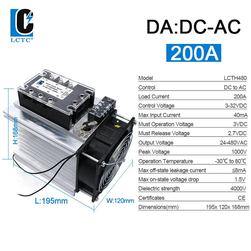 LCTC Three Phase Solid State Relay SSR Zero Cross 3-phase Load Relay 3-32VDC Control With Radiator 380V10A 25A 40A 60A 80A 100A