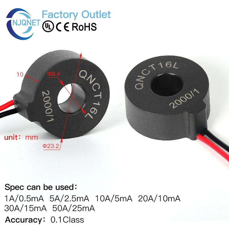 Current Transformer CT QNCT16L 10A 10mA 20A 20mA 30A 30mA 50A 50mA 2000:1 10A 5mA 20A 10mA 100A Micro Current Transducer Sensor