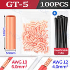 100PCS GT Copper Terminal Connectors Electrical Wire Cable Crimp Connecting Tubular Ferrules or for Lugs Have Heat Shrink Tubing