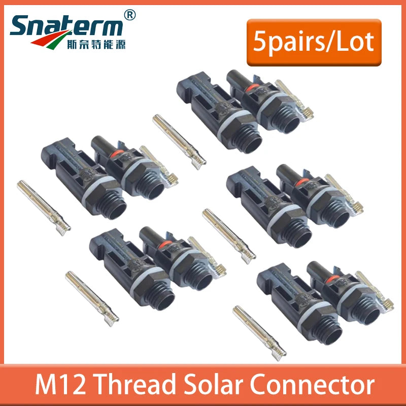 5 Pair M12 thread solar inverter connector pv panel coupler connector LJ0124 High quality IP67 solar connector