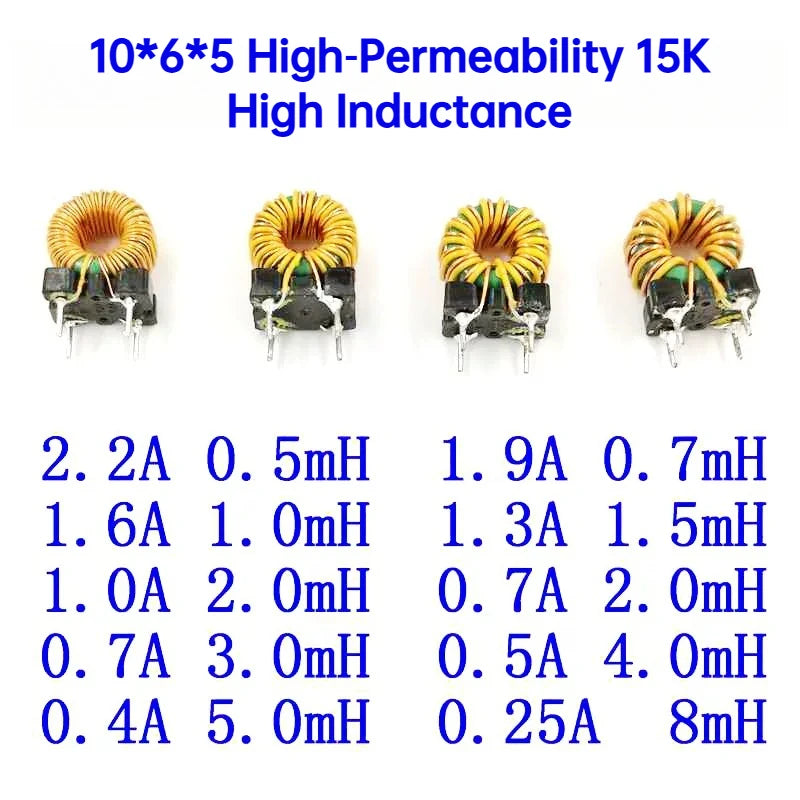 10PCS High Permeability Common‑Mode Inductor Choke Coil 0.5‑8mH Toroid Core 10*6*5 15K1065 EMI Filter Power Supply Inductors