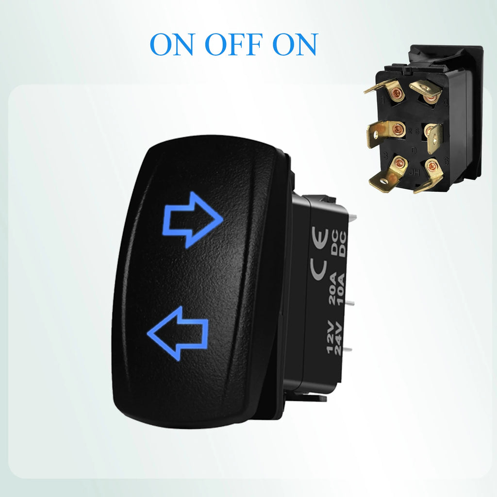 12V Reverse Polarity Rocker Switch DPDT ON-Off-ON 6 Pin Momentary/Latching for Winch Linear Actuator Car Window RV Jack Boat RV