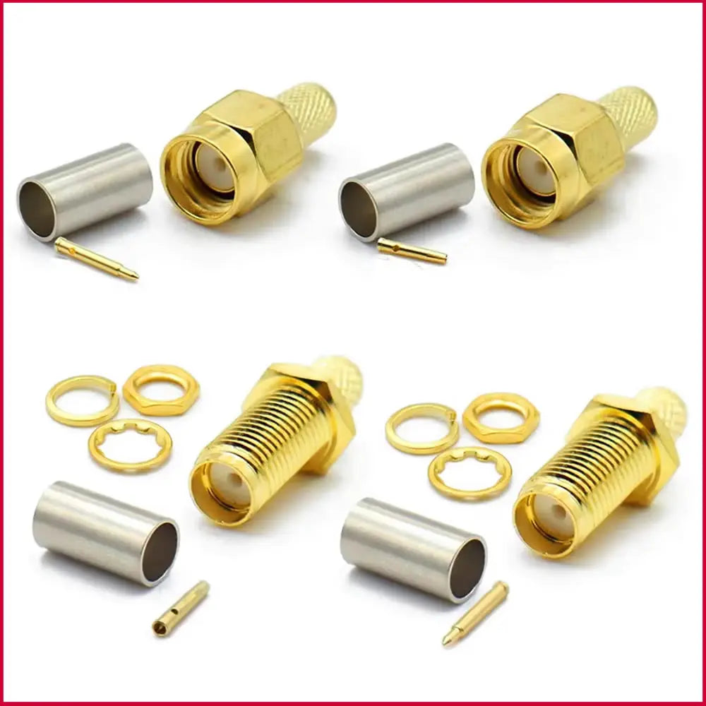 2/10pcs SMA RPSMA Male Plug / Female Jack Bulkhead Crimp RF Coaxial Connector For RG58 LMR195 RG142 RG400 Cable Wire Terminal