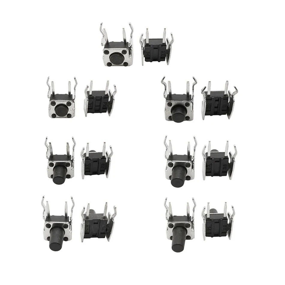 20Pcs 6x6 Tactile Tact Push Button PCB Momentary Self-reset Switch 4Pin Right Angle With stent 6*6*4.3/5/6/7/8/9/10/11/12/13mm