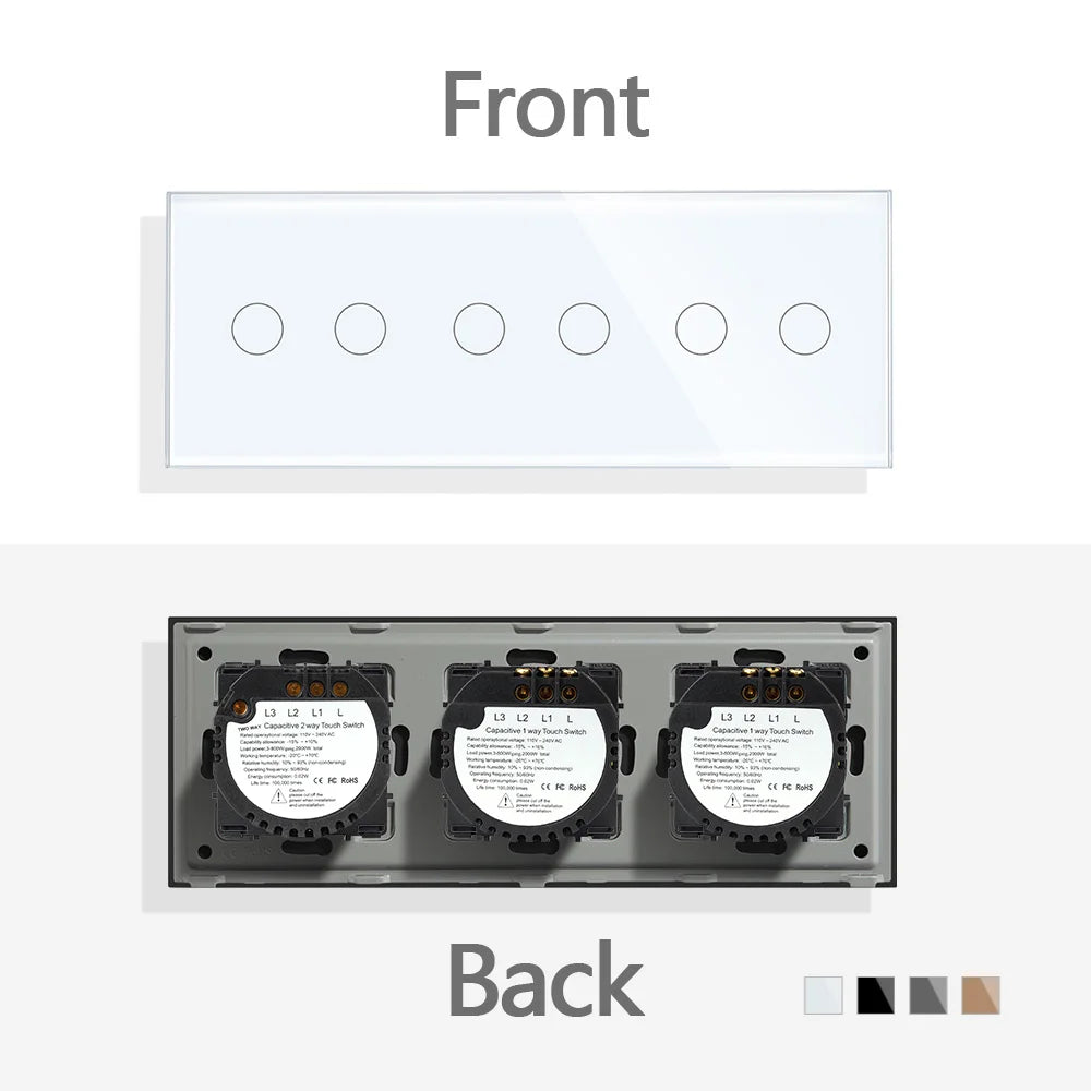 TAWOIA EU Triple 1/2/3/4 Gang 1/2 Way Wall Touch Light Switch 228mm Waterproof Backlight Sensor On/Off Switches