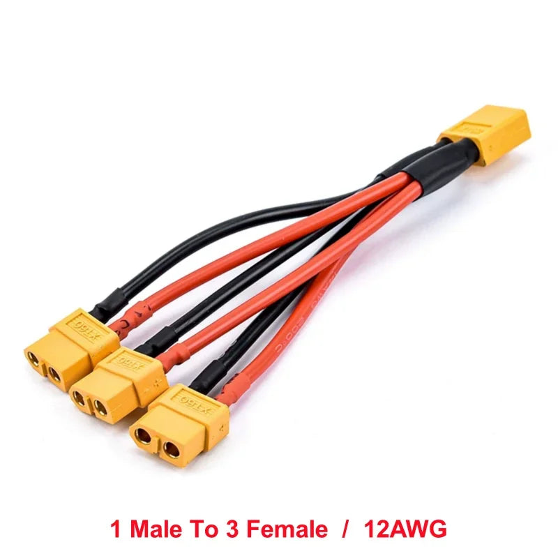 XT60 Parallel Battery Connector Male/Female Cable Dual Extension 1to2/1to3 12AWG/14AWG Silicone Wire 10CM for RC Battery Motor