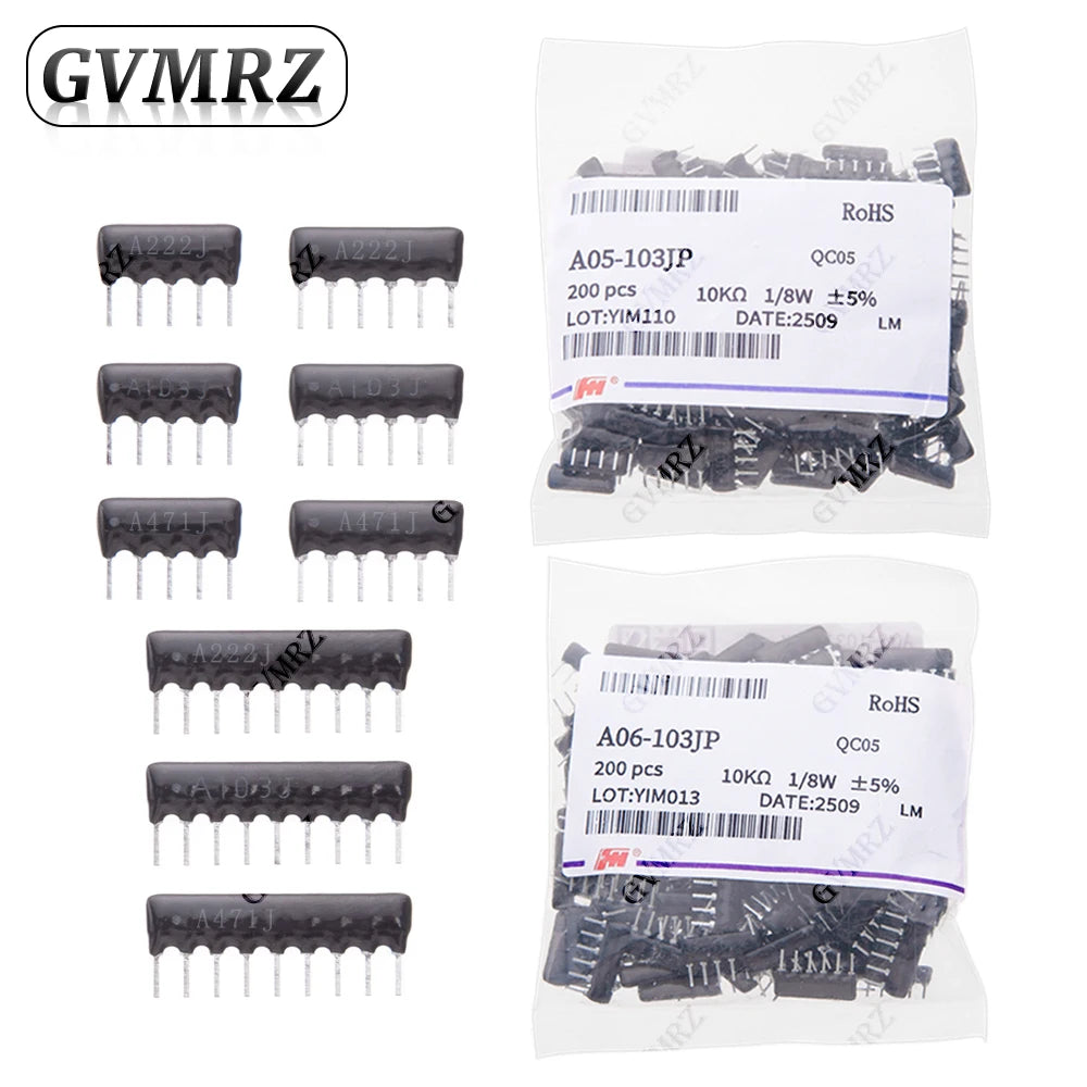 10pcs/200pcs 1K 1.5K 2K 2.2K 3K 5PIN 6PIN 9PIN exclusion Network Resistor array DIP 220R 330R 470R 510R 560R