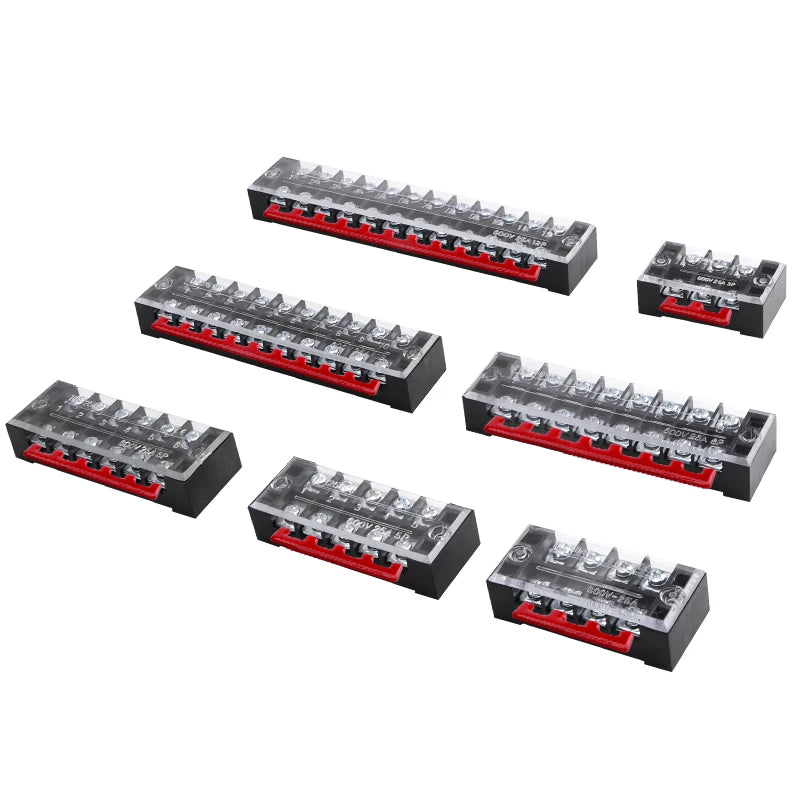 1pcs 15A 600V Dual Row Strip Screw Terminal Block With 2pcs Terminal Strip Short Piece TB Connector 3 4 5 6 8 10 12 Position