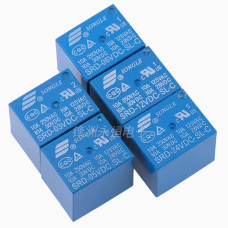 5PCS Power Relay 5V 12V 24V  SRD-05VDC-SL-A SRD-12VDC-SL-C SRD SRD 12VDC SL A C 10A 250VAC 5PIN DC Relay