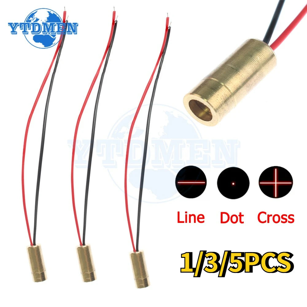 1/3/5pcs 650nm Laser Diode 5mW Laser Head 9mm 3V Red Point / Line / Cross Copper Head Lasers Cross Diode Module Industrial Class