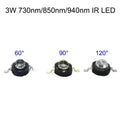 3Watt 3W High Power LED 850nm 940nm 730nm 60 90 120 Degree Infrared LED IR for Night Vision CCTV DIY