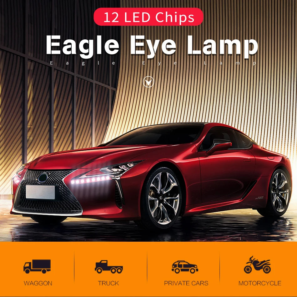 2Pcs 18mm 23mm Car Eagle Eye Led 12V Flash DRL Daytime Running Lights 9W LED Backup Reversing Parking Signal Lamps Automobiles