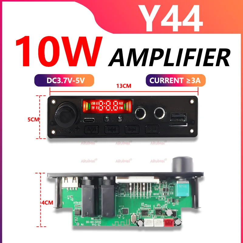 10W Low Voltage Amplifier Board Bluetooth 5.0 MP3 Decoder 3.7V-5V with USB/TF/FM Recording Call for Car Audio DIY Projects