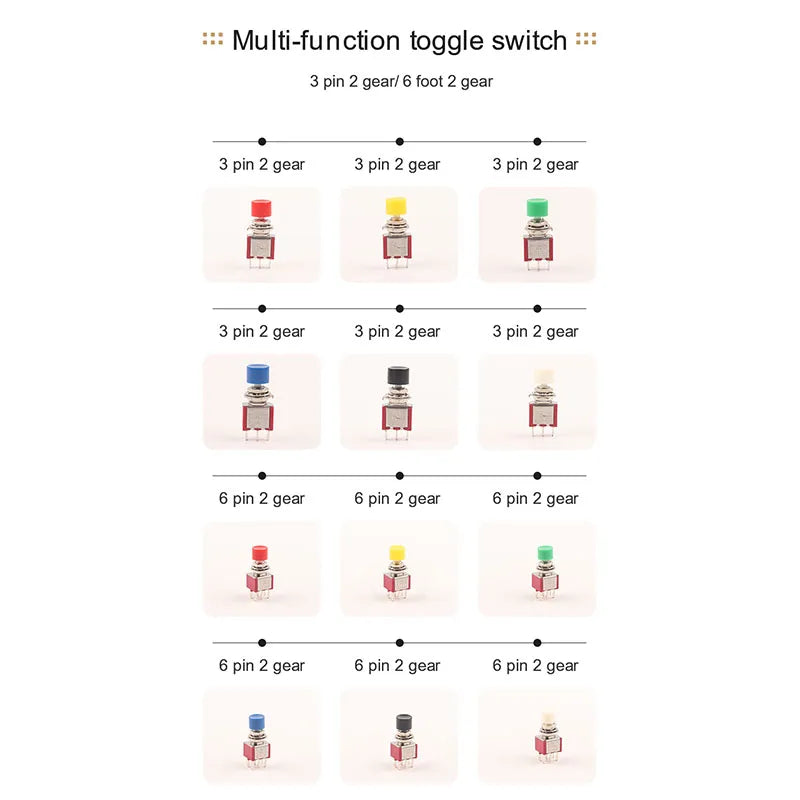 5PCS 3Pin C-NO-NC Reset Latching Toggle Switch Automatic return Push Button (ON)-OFF 5A125V/2A250V 6mm Mini Toggle Switches
