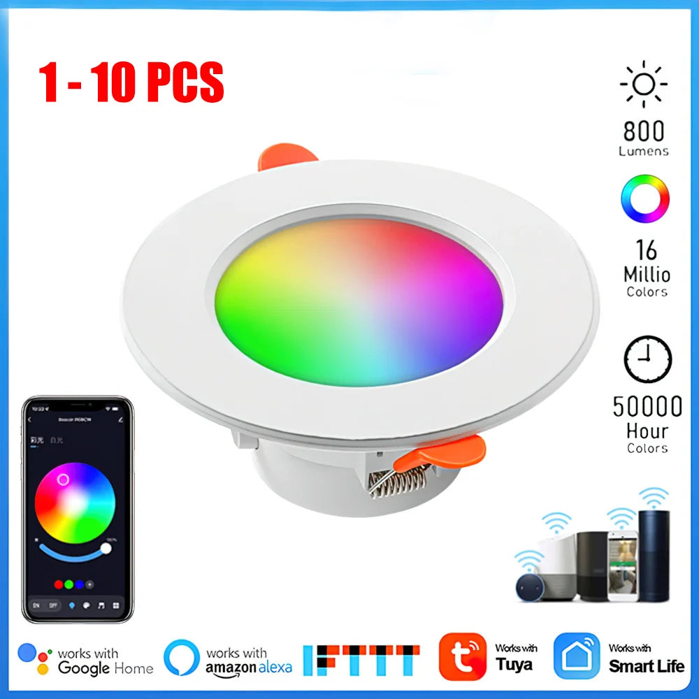 1-10PCS 10W Smart LED Downlight Bluetooth Ceiling Lamp RGB CCT Lamp APP Remote Control Color Changing Light for Google Alexa Hom