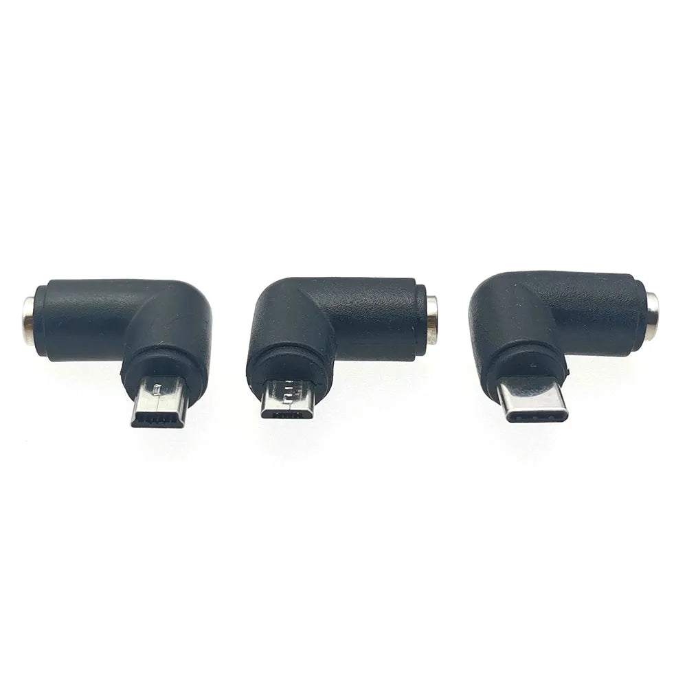 1pc DC 5V 5.5 X 2.1 mm Female Jack to Type-C Micro Mini USB Male Plug 90 Degrees DC Power Connector Adapter Plug