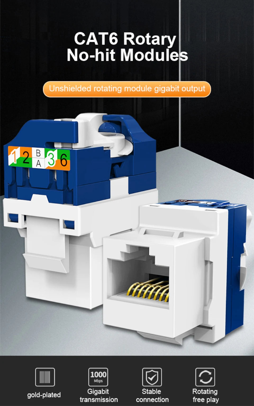 OMAY RJ45 Keystone Jack, CAT6 CAT5E CAT6A Tool Free Self-Locking Module Adapter No Punch-Down Tool Couplers