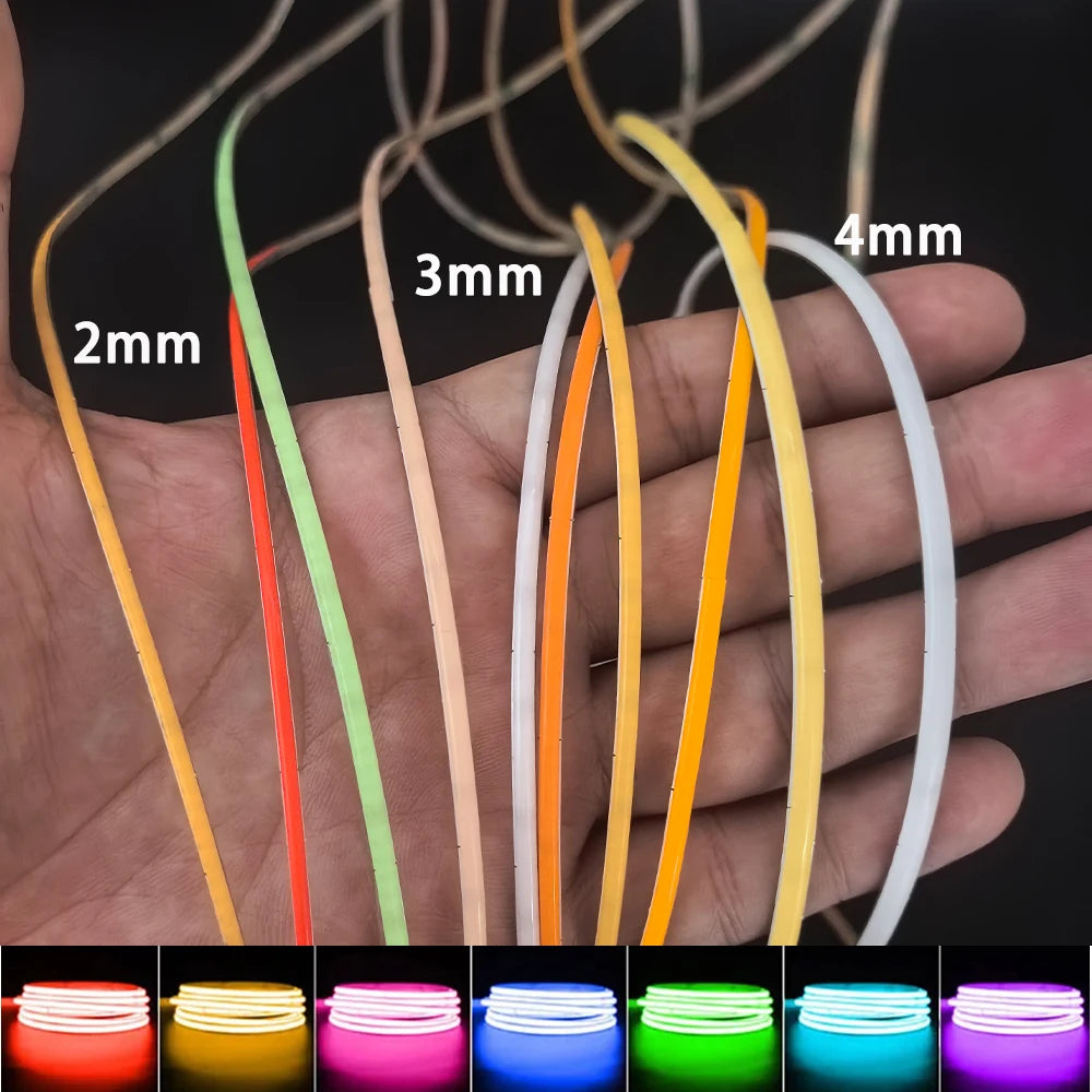 5V 12V 24V 2mm 3mm 4mm Ultra Slim COB LED Strip Lights DIY mini Figure 480LED/m Flexible Tape Light for Car Room Decoration