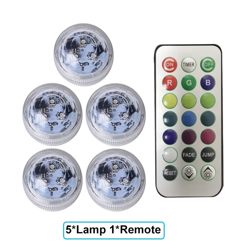 RGB Submersible Lights Remote Control Underwater Led Light Battery Operated Night Lamp For Halloween Vase Wedding Party Decor