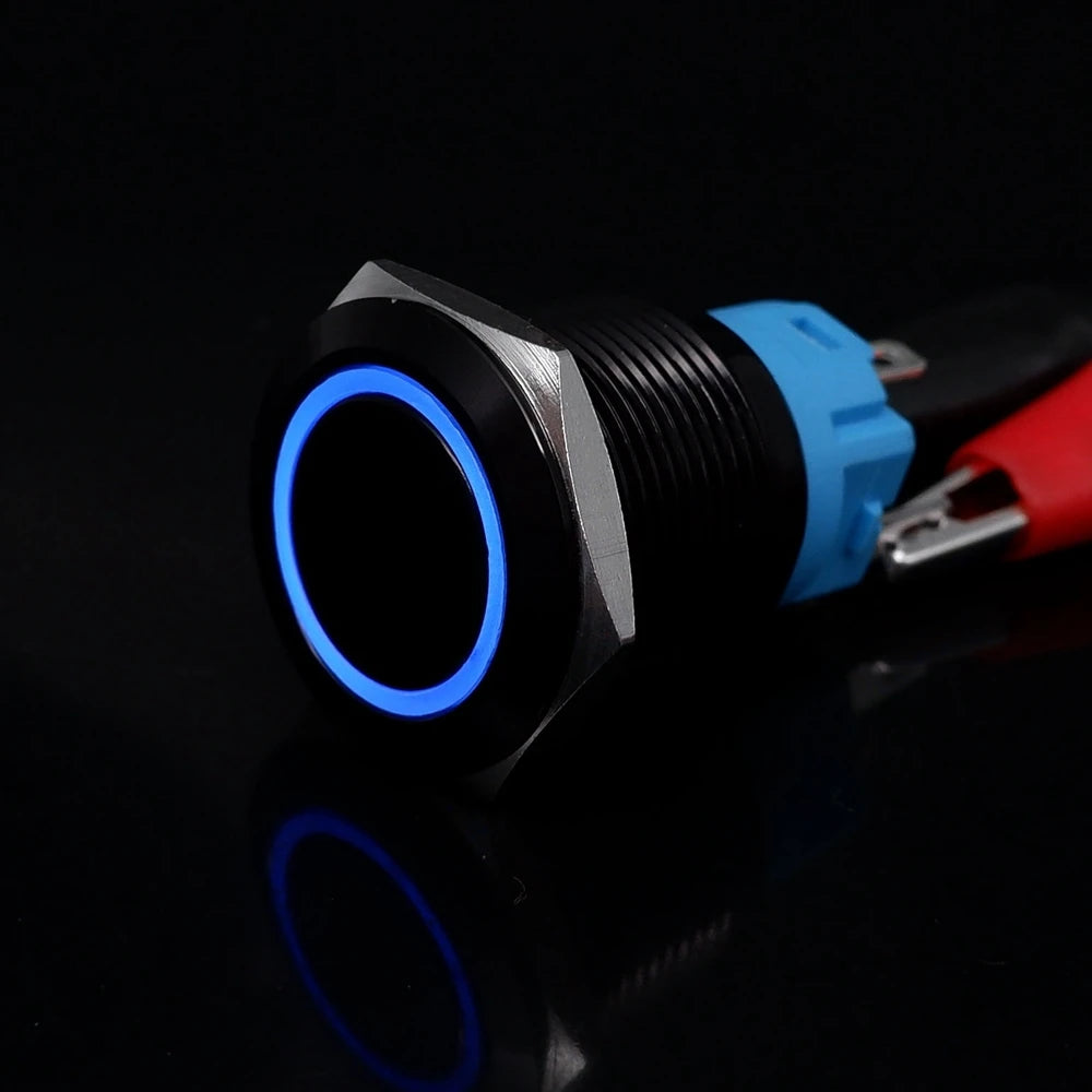 Black Latching Push Button Switch 16/19/22mm with Led Light Waterproof Illuminated  ON OFF Metal Momentary 5V 12V 220V Red Blue