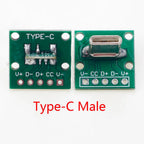 1pc Test Board Vertical DIP Type C USB Male Connector Interface 2.54mm PCB Converter Adapter Breakout Board Flat Port